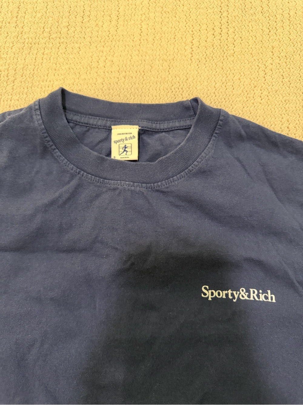 Sporty & Rich Navy Chest Logo Short Sleeve Tee